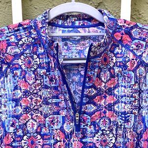 COOLIBAR Lawai Ruche Swim Shirt Top Tunic MEDIUM Pink Blue NWOT Long Sleeve Zip